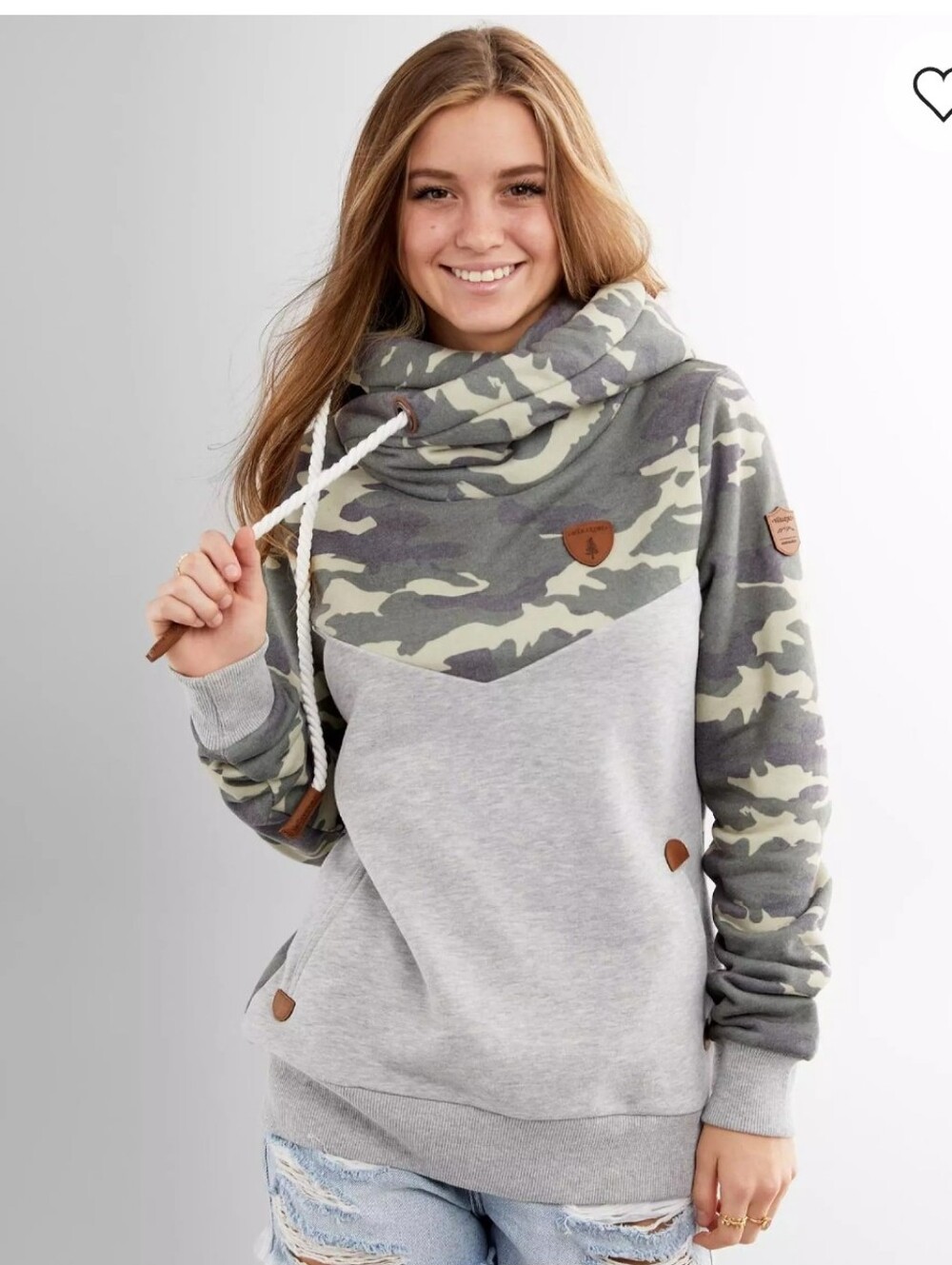 Wanakome Gray & Olive Camo Funnel Neck Pullover- Size S